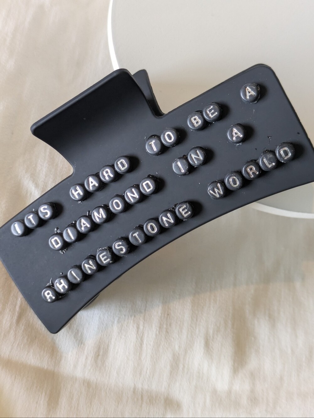 Hair Clip Claw Style Handcrafted Dolly Parton Quote Diamond Rhinestone Black NWT